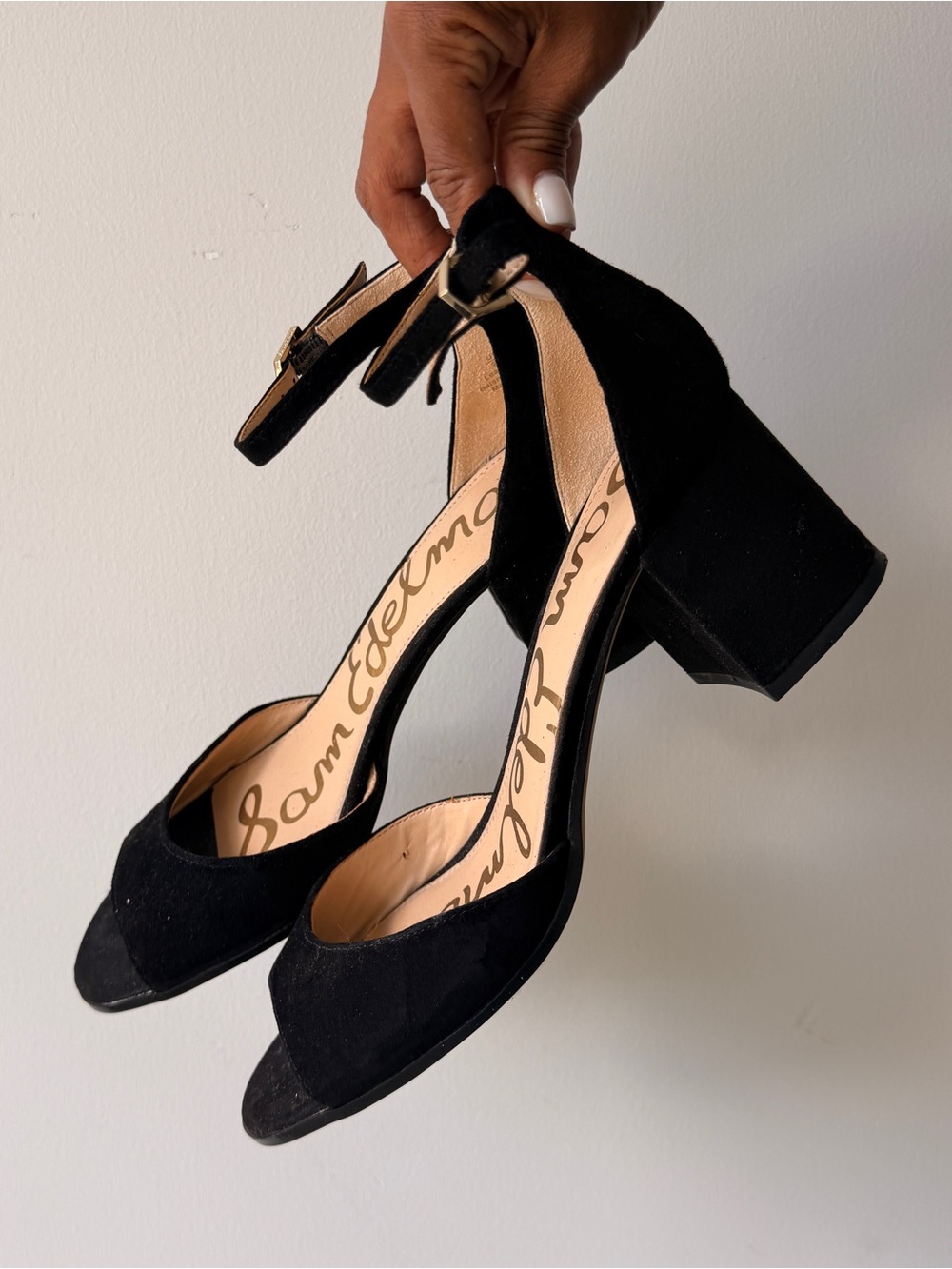Sam Edelman Black Suede Open-Toe Ankle-Strap Heels - Picture 2 of 9